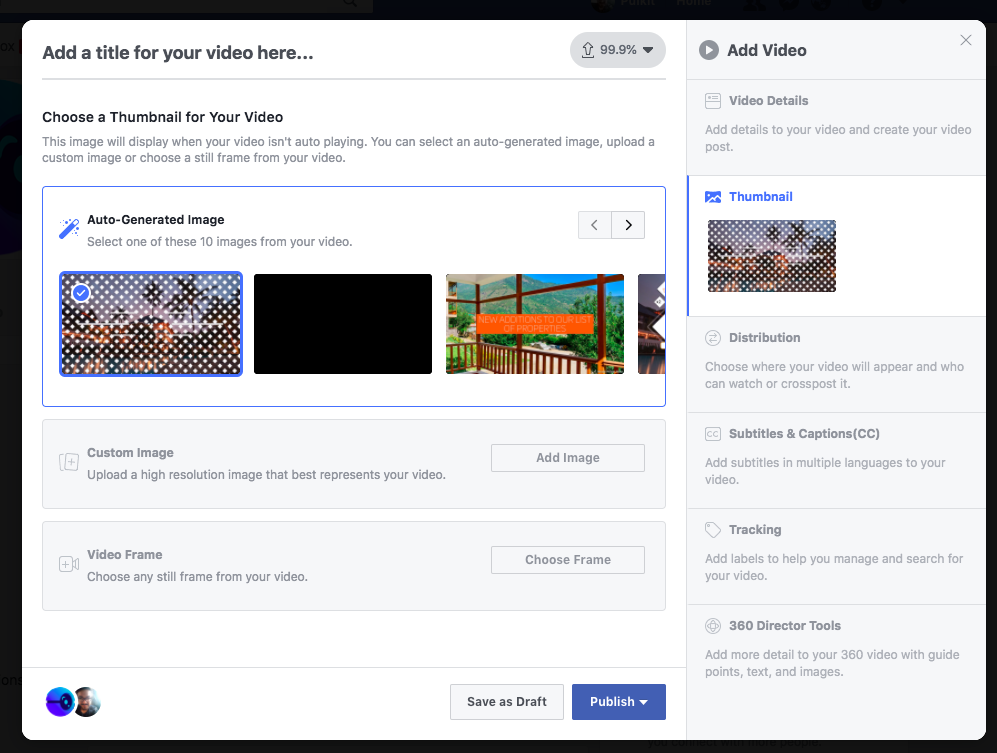 How to add thumbnail for a new facebook video