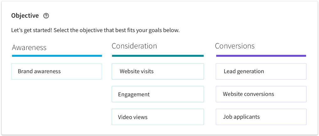 Selecting an objective for your LinkedIn Ads