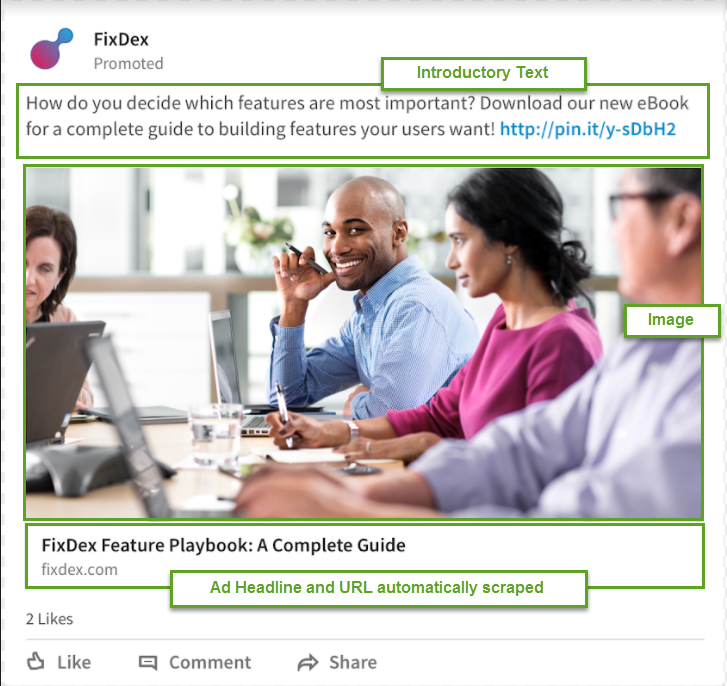LinkedIn Sponsored Content specs