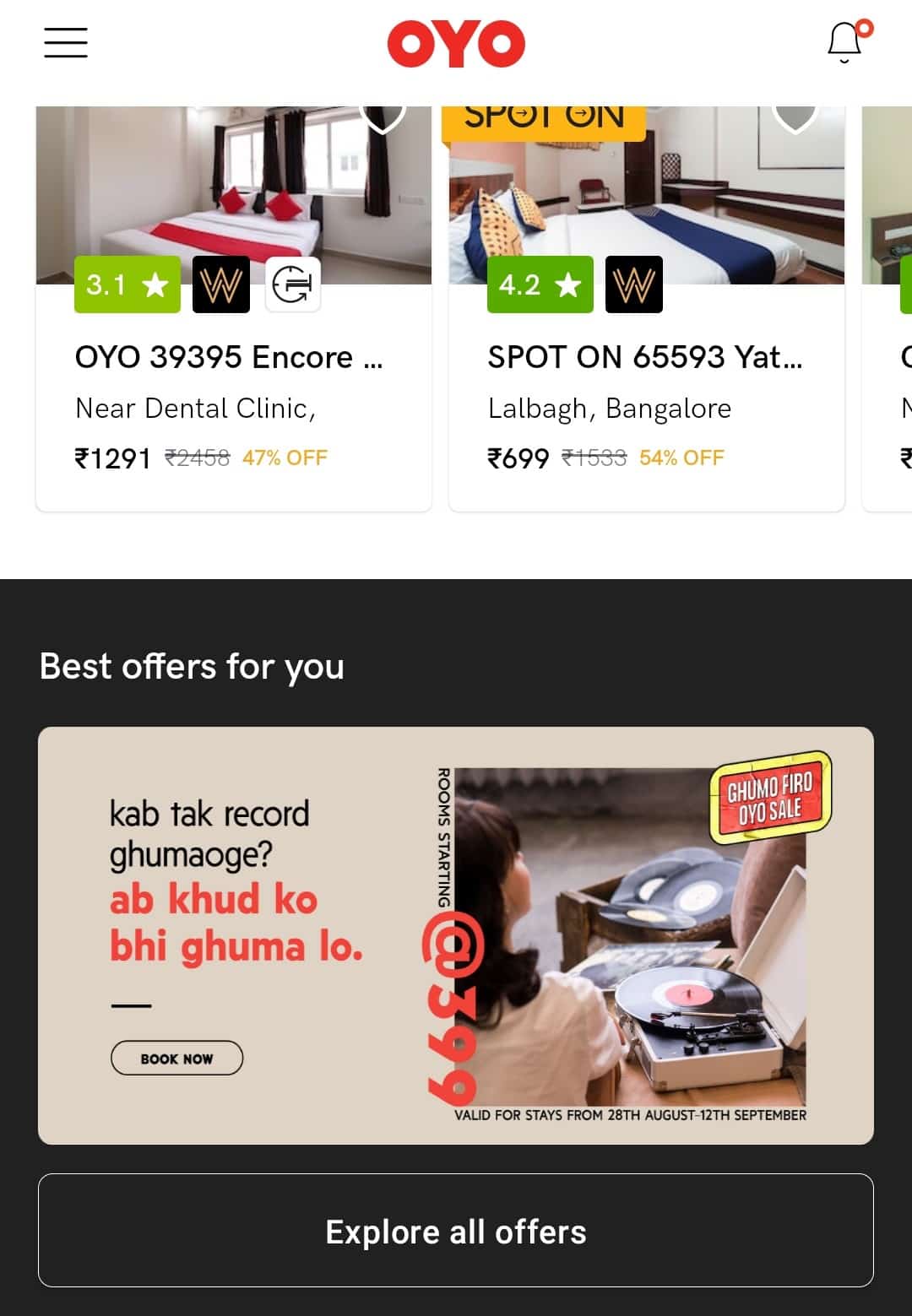 Digital marketing strategy for Travel Agencies: OYO Personalized in-app banners