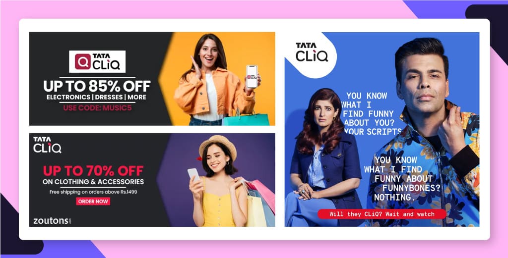 Tata CliQ banners for high impact digital marketing campaigns in India